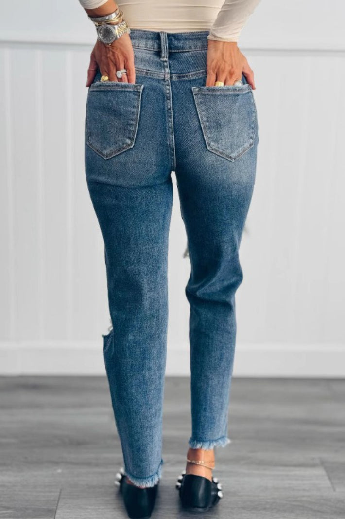 High Waist Washed Faded Distressed Skinny Jeans Secondary image