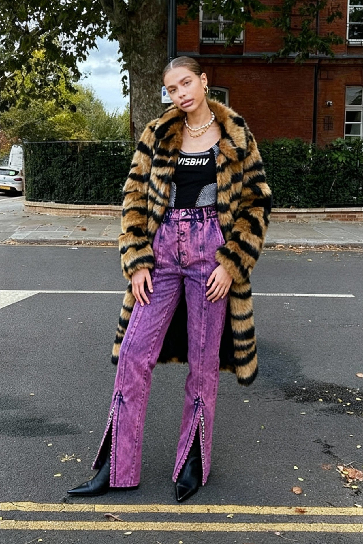 Faux Fur Tiger Striped Loose Overcoat Secondary image