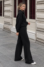 Half Zip Sweatshirt Wide Leg Pants Set
