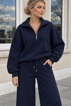 Half Zip Sweatshirt Wide Leg Pants Set
