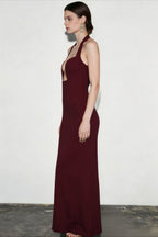 Halter Low Cut Cutout Maxi Party Dress