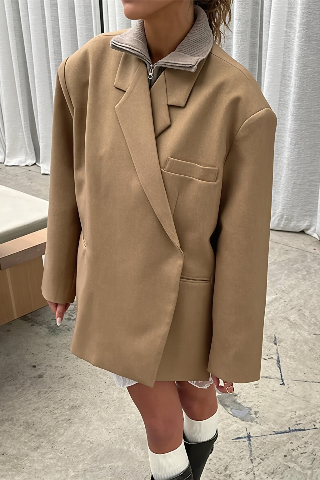 Double Breasted Side Slit Relaxed Longline Coat
