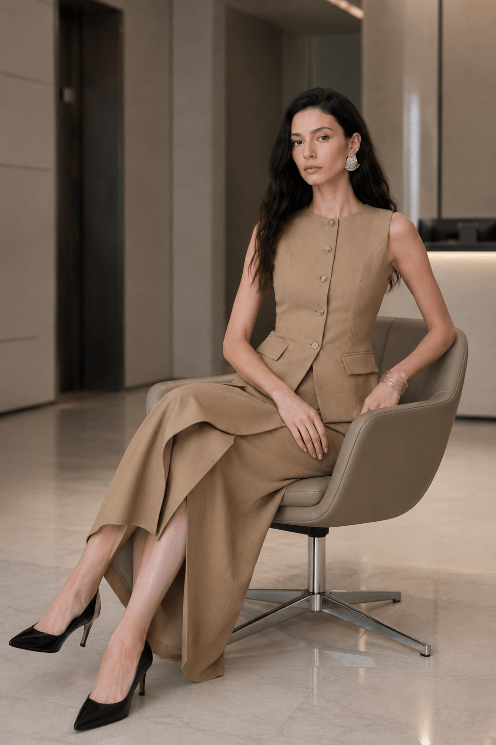 Ruffle Slit Skirt Elegant Two Piece Work Set Secondary image