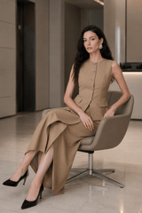 Ruffle Slit Skirt Elegant Two Piece Work Set