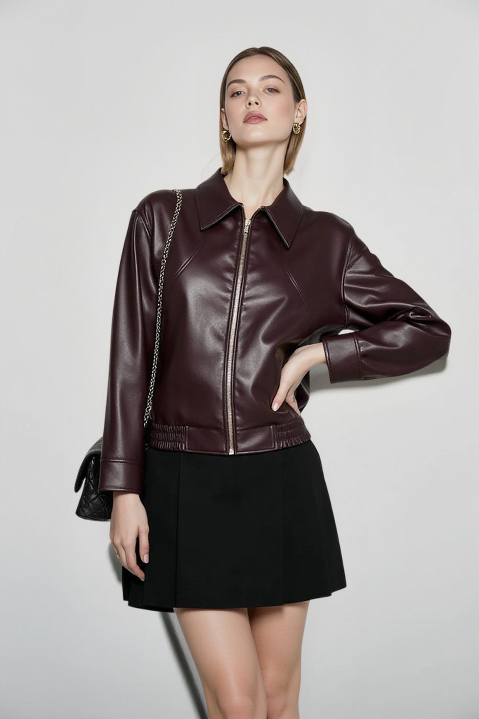 Vintage Notch Lapel Leather Jacket Main image