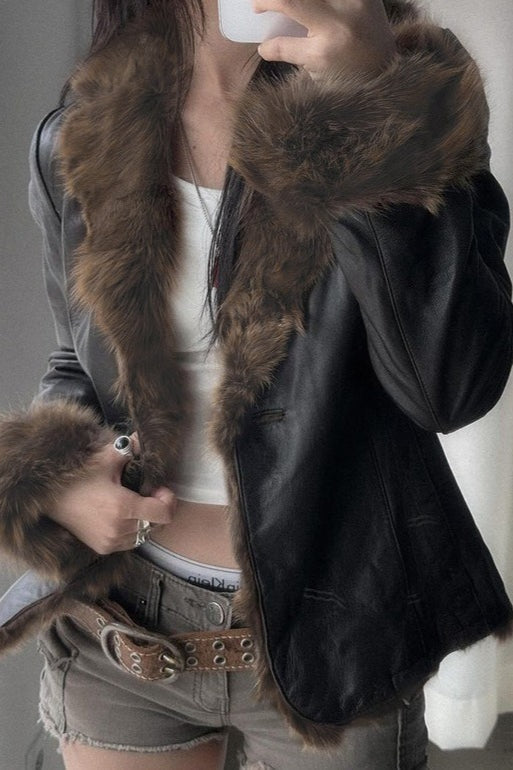 Faux Leather Fur Collar Coat Main image