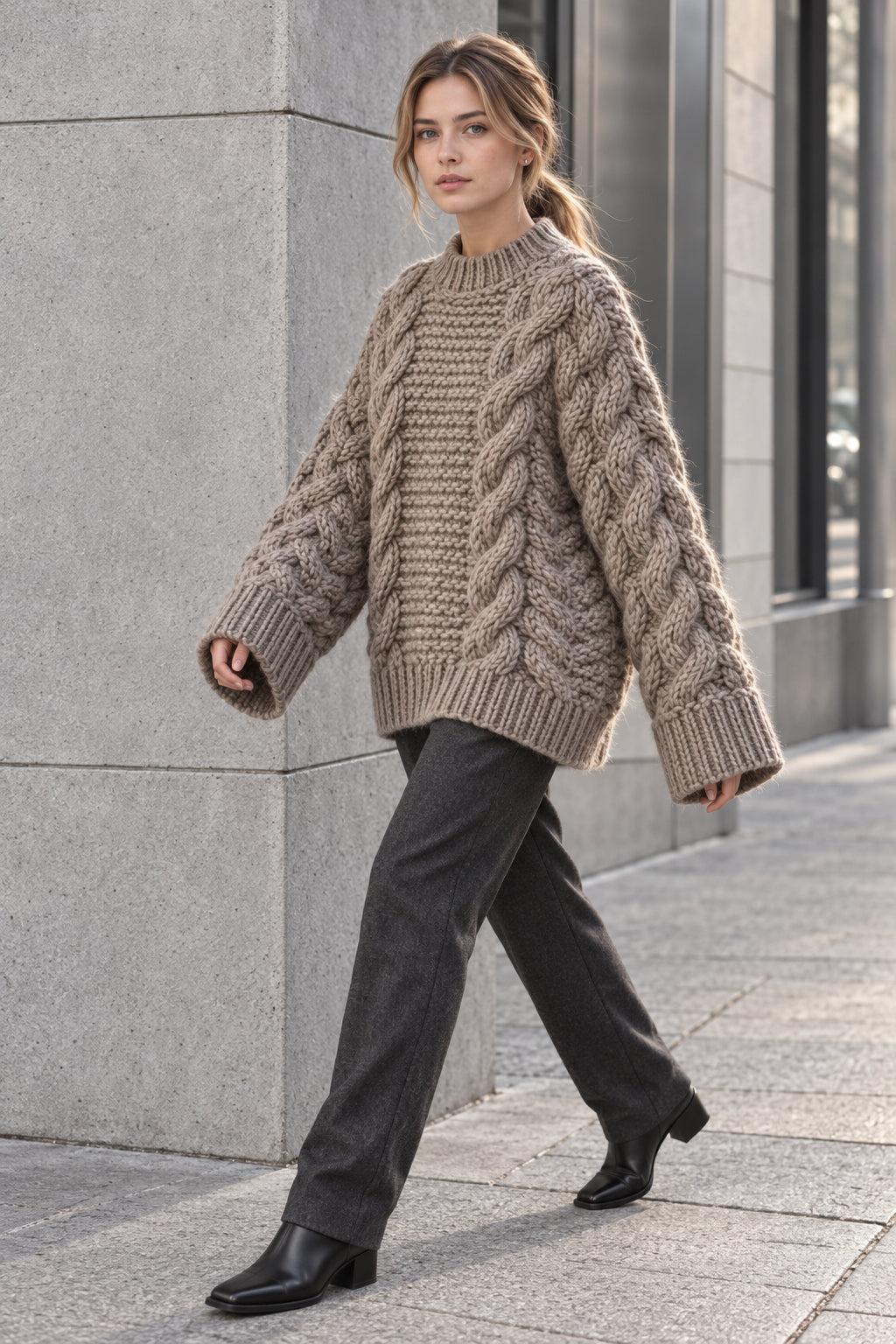 High Neck Wide Long Sleeve Loose Sweater