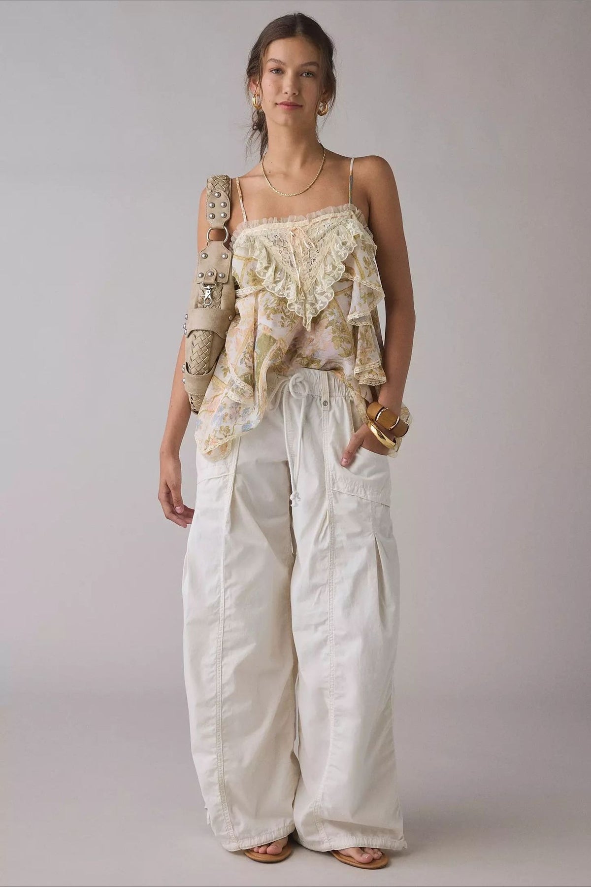 Drawstring Cargo Wide Leg Pants