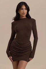 Slim-Fit Ruched Bardot Work Dress