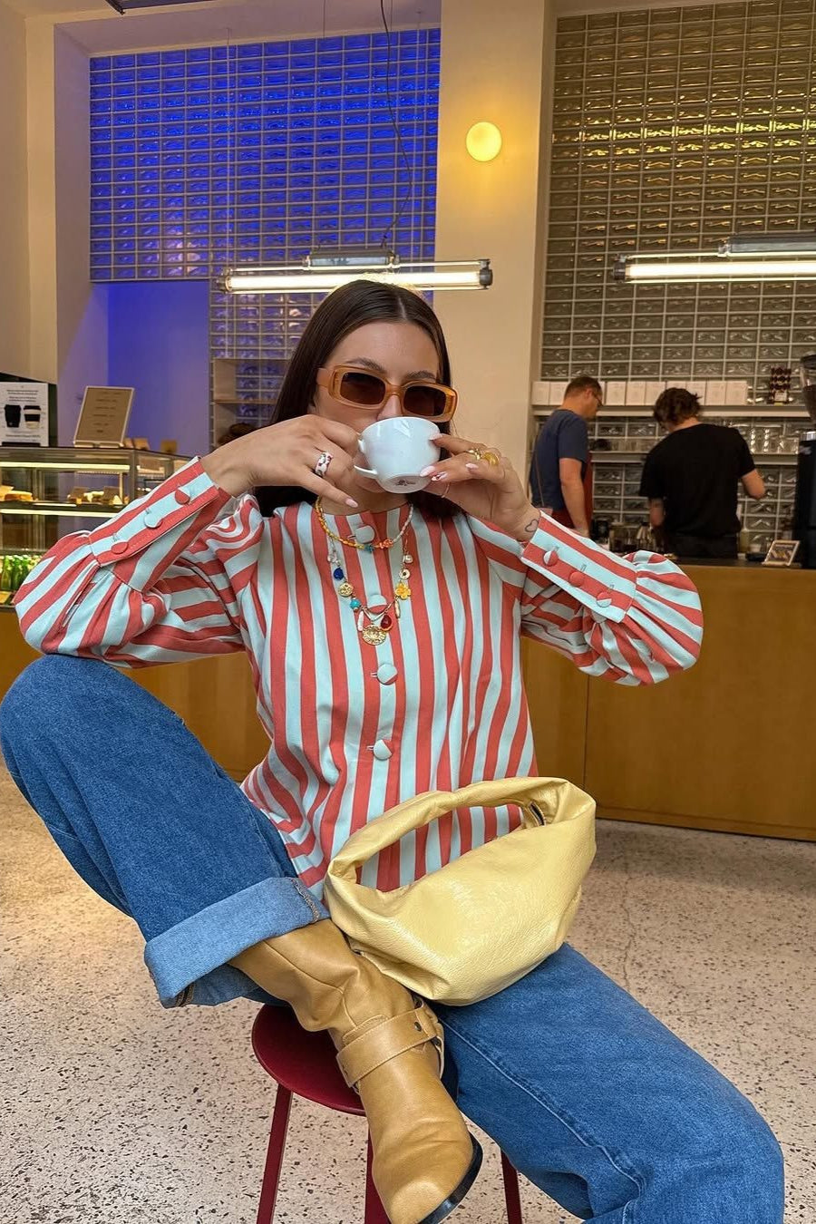 Versatile Stripe Puff Blouse Secondary image