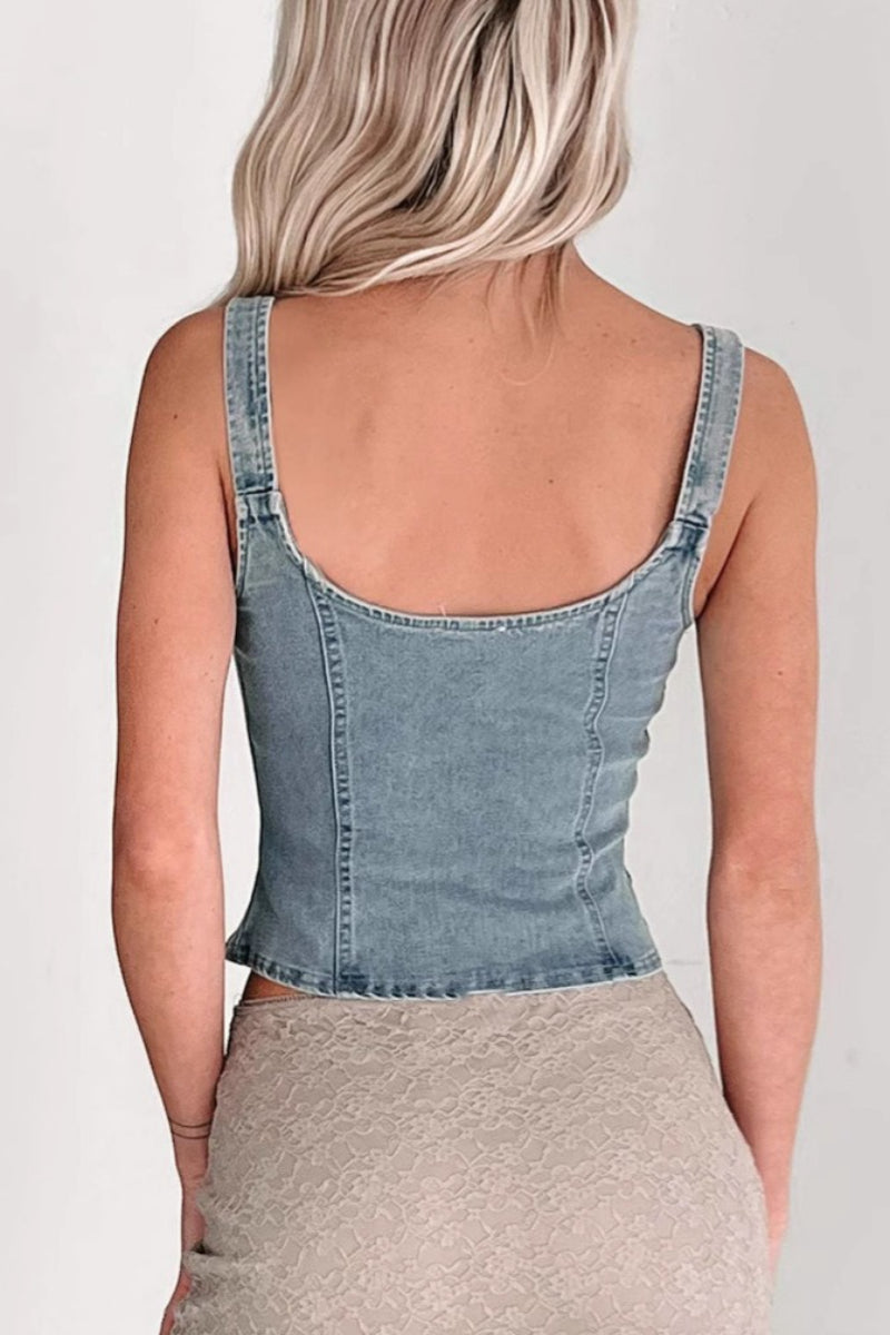 Denim Zip Front Sleeveless Tank Top Main image