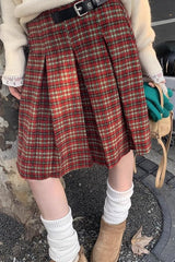 Plaid Wool Pleated Christmas Skirt