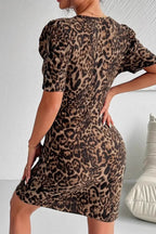 Leopard Print V Neck Bodycon Elegant Cocktail Dress