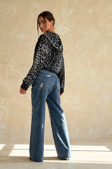 Leopard Print Zip Color-Block Hoodie