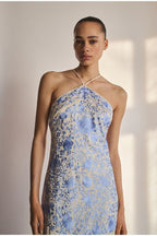 Elegant Fringed Halter Tie Backless Cami Long Formal Dress
