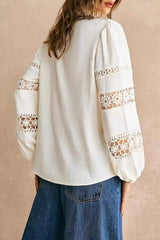 Lace Trim Hollow Out Ruffled Collared Workwear Blouse