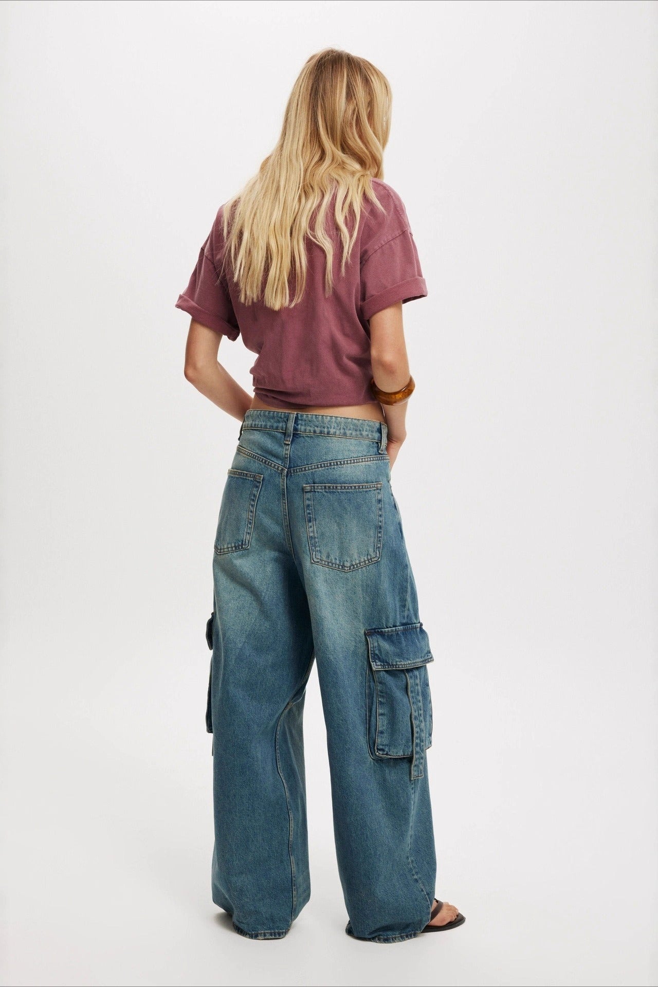 Washed Distressed Loose Wide Leg Cargo Jeans Secondary image