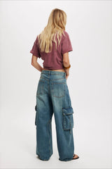 Washed Distressed Loose Wide Leg Cargo Jeans