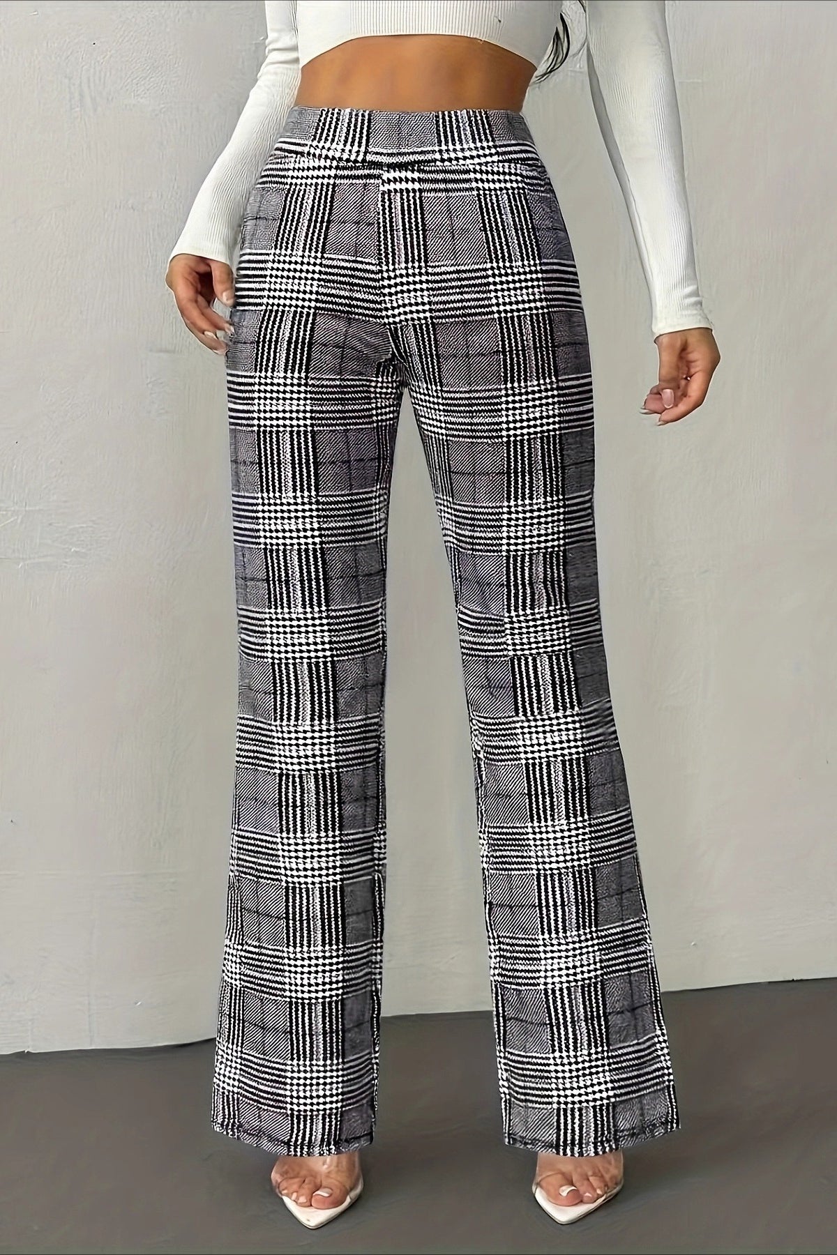 Houndstooth High Waist Slim Wool Wide Leg Pants Main image