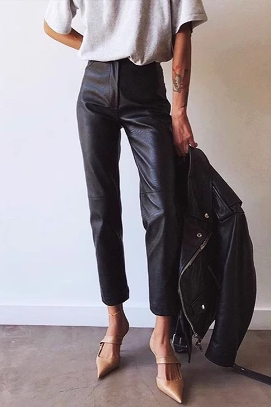Office PU Straight Leg Stylish Casual Workwear Pants Secondary image