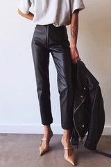 Office PU Straight Leg Stylish Casual Workwear Pants