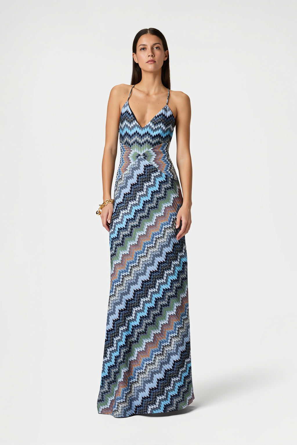 Zigzag Print Backless Spaghetti Strap Party Dress