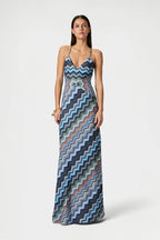 Zigzag Print Backless Spaghetti Strap Party Dress