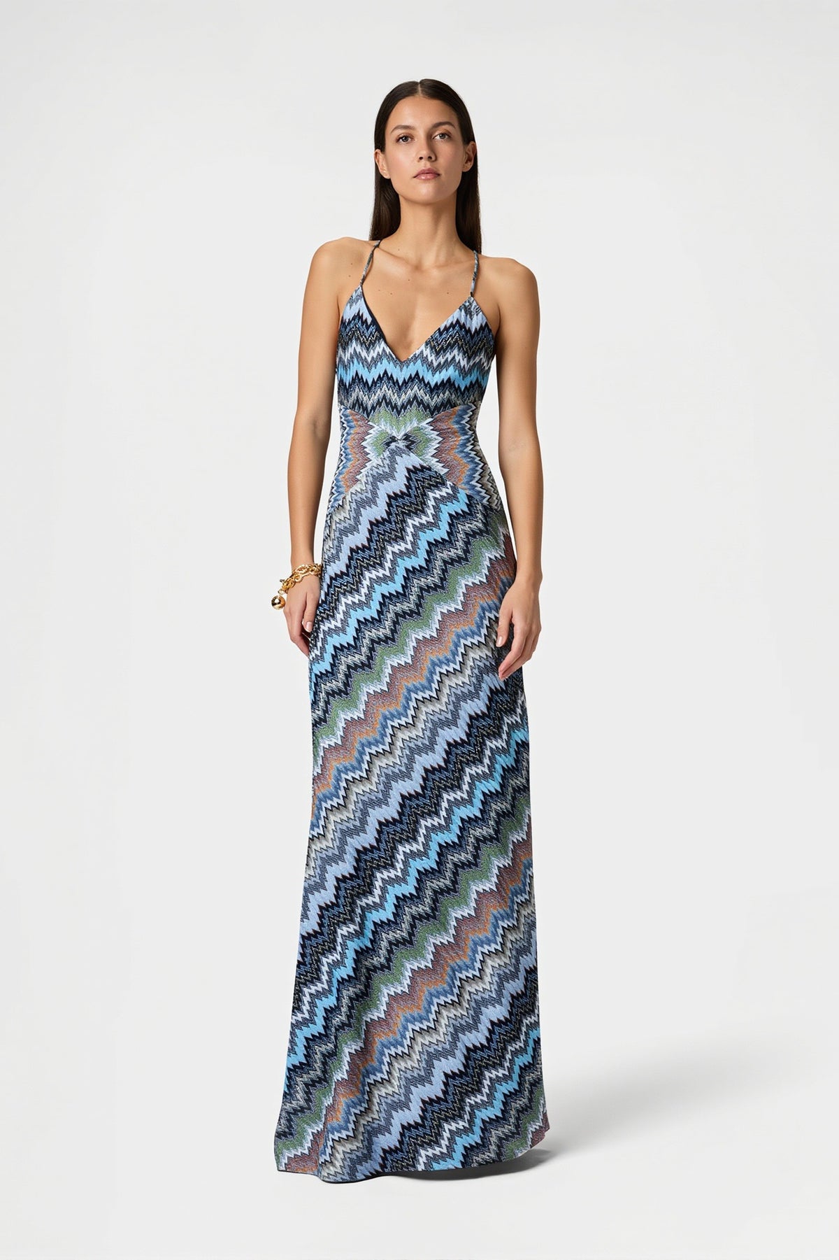 Zigzag Print Backless Spaghetti Strap Party Dress