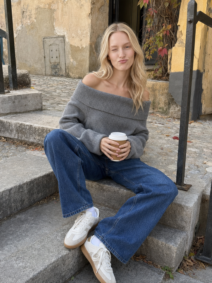Off Shoulder Knit Pullover Sweater Main image