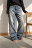 Embroidered Slouchy Straight Denim Trousers