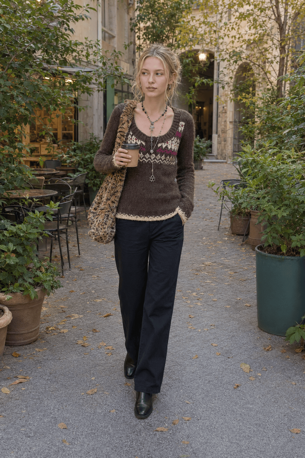 Jacquard Knit Button Sweater
