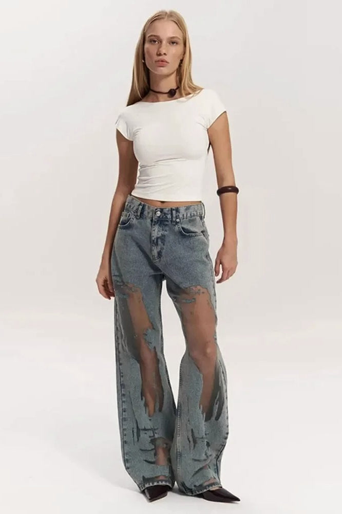 Vintage Mesh Spliced Jeans Main image