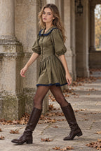 Vintage Polka Dot Peter Pan Collar Puff Sleeve Mini Dress