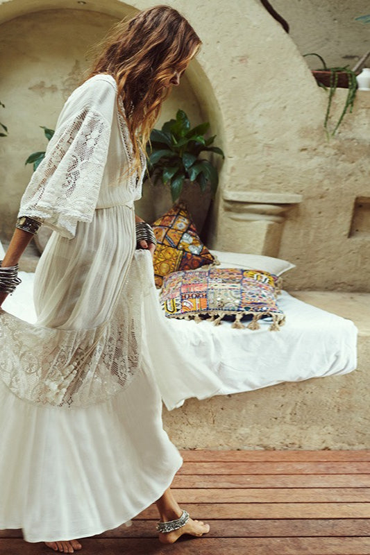 Rayon Lace Spliced Beach Cover-Up Loose Boho Dress Secondary image