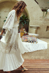 Rayon Lace Spliced Beach Cover-Up Loose Boho Dress