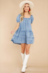 Short Sleeve Tiered Denim Dress