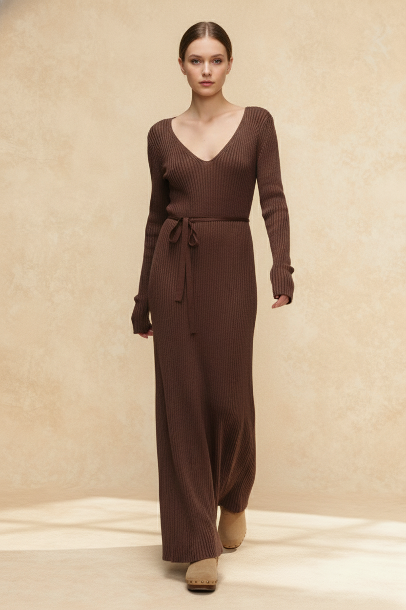 V-Neck Long Sleeve Knit Sweater Dress Secondary image