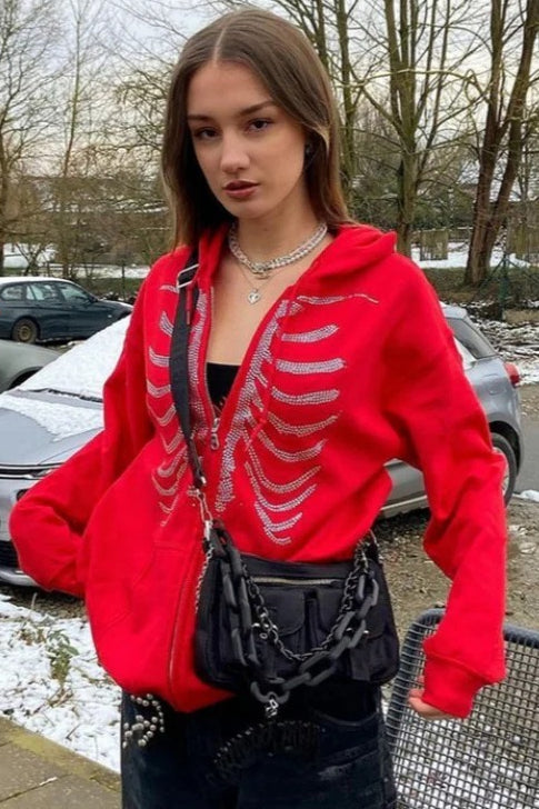 Street Style Rhinestone Skull Hoodie Main image