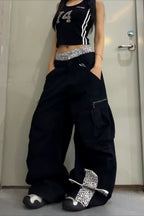 Leopard Cross Double Waist Cargo Jeans