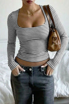 Striped Square Neck Long Sleeve Tee