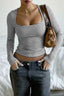 Striped Square Neck Long Sleeve Tee