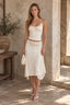 Elegant Lace Trim Cami Top High Rise Asymmetric Skirt Sets