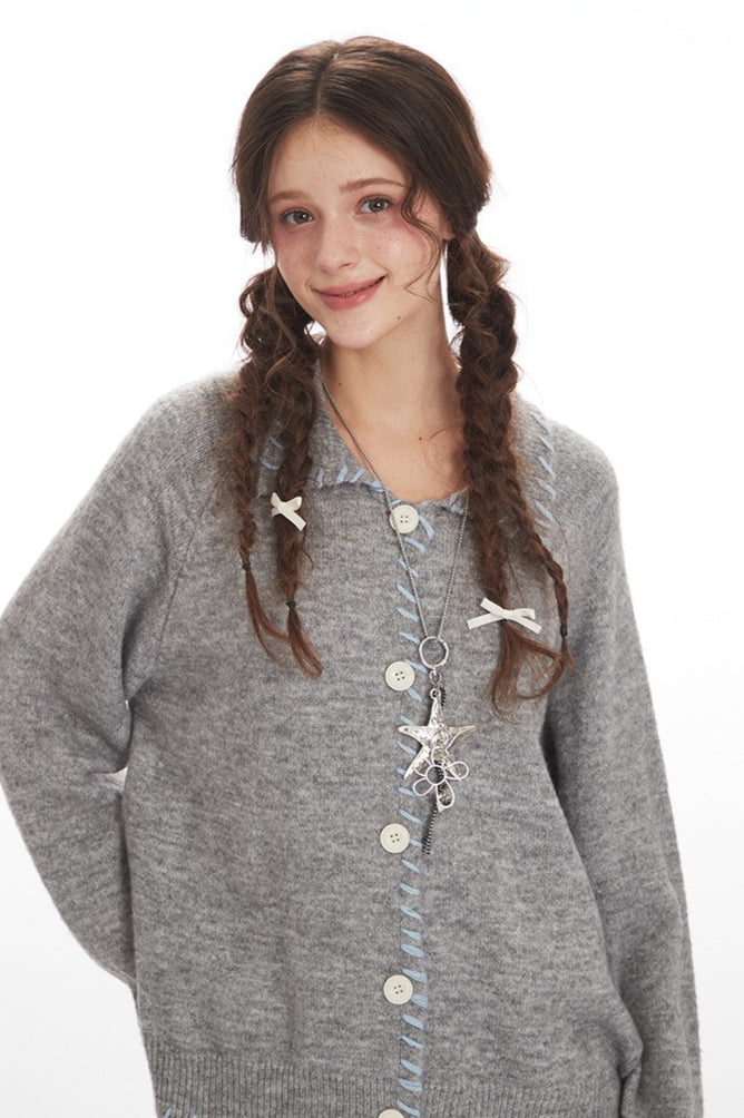 Vintage Collared Open Front Knit Top Secondary image