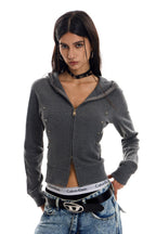 Rivet Trim Fitted Zip Up Hoodie