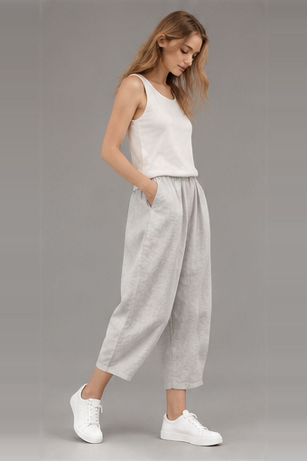 Elastic Waist Vintage Lady Loose Casual Pants
