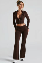 Cropped Zip Hoodie Flared Pants Two Piece Set