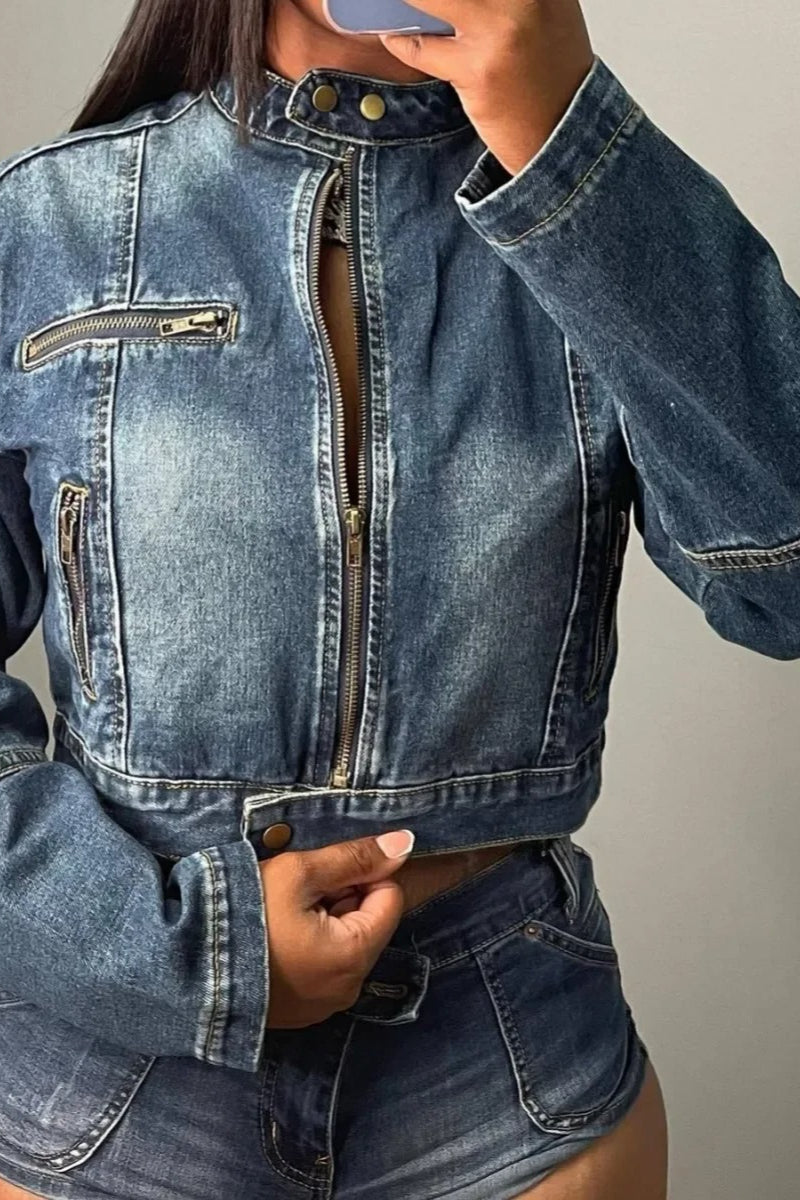Skinny Fit Denim Zipper Jacket Main image