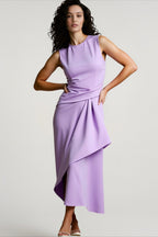 Solid Waisted Sleeveless Asymmetrical Long Work Dress
