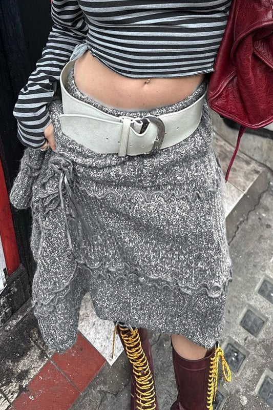 Knit Asymmetric Hem Ruffle Skirt Secondary image