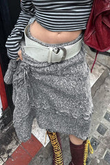 Knit Asymmetric Hem Ruffle Skirt